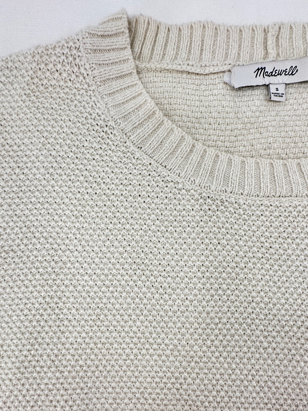 Madewell Neutral Cream Textured Knit Pullover Cotton blend
